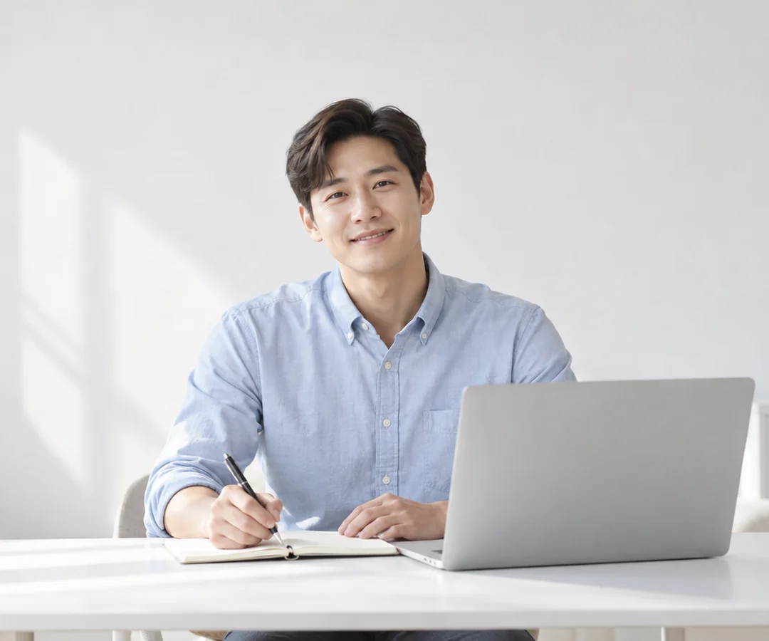 가게 앞에서 휴대폰으로 상담 전화를 거는 젊은 사장님